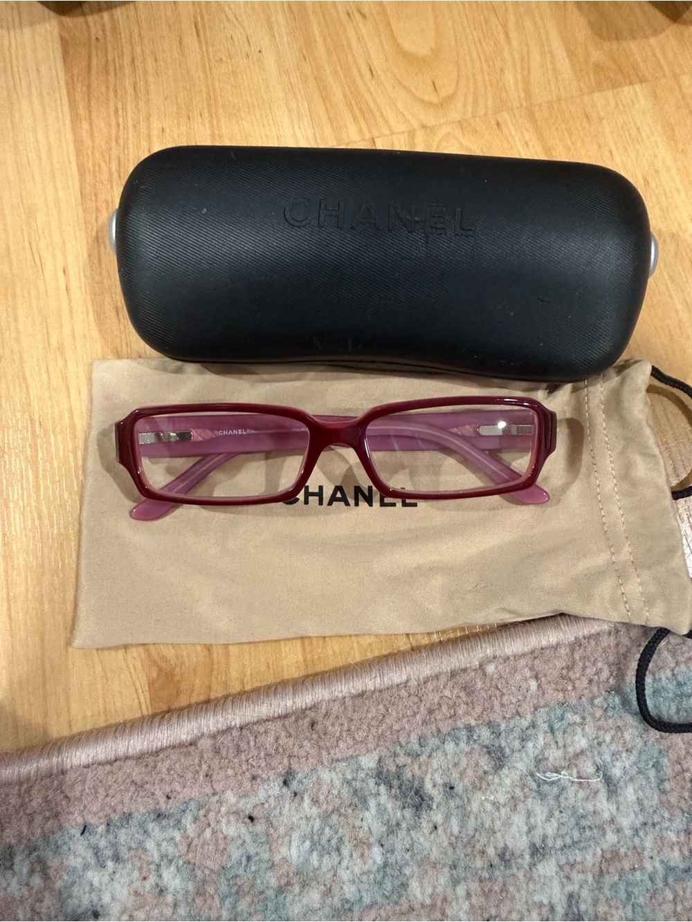 CHANEL Rectangular Burgundy/Pink Women's Eyeglass Frames